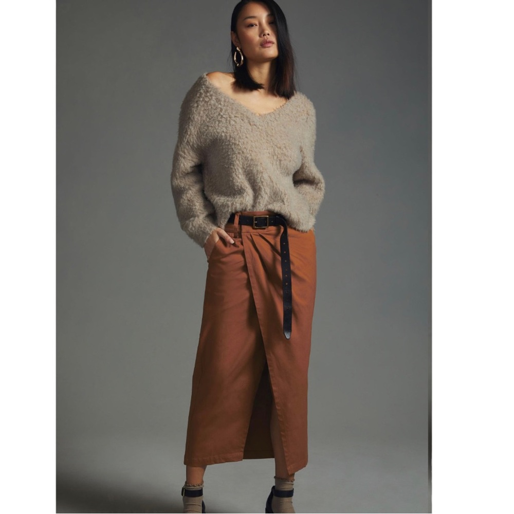 by Anthropologie Bronze Maxi Column Wrap Skirt Sz 8
